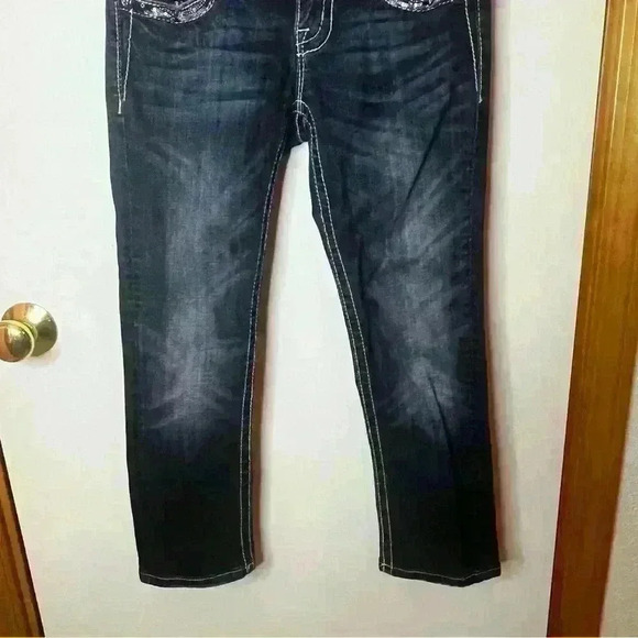 Miss Me Signature Cropped Denim Jean Women 26 Blue Dark Low Rise Back Flaps - Picture 4 of 9